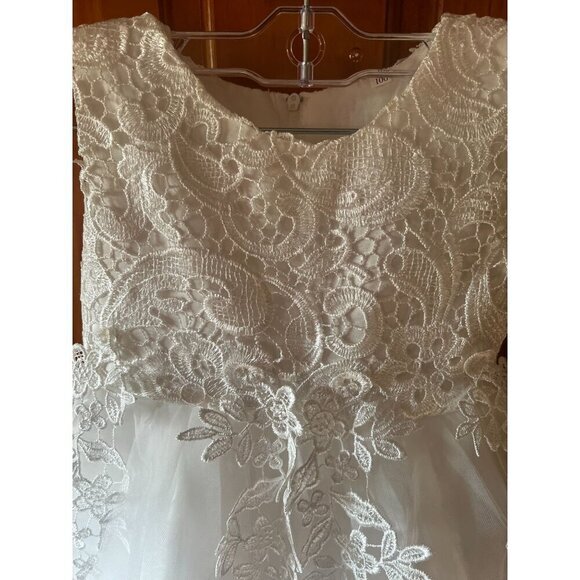 Toddler Lace & Tulle Dress With Satin Sash - White 3T (100) - Picture 3 of 5